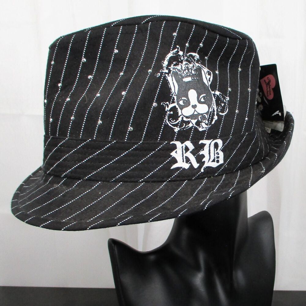 NWT Vintage Y2K Rebecca Bonbon Pinstripe Rhinestone Fedora Hat